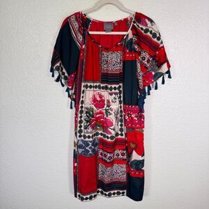 Vanessa Virginia Anthropologie Dress Womens Large Patchwork Floral Boho Tassel